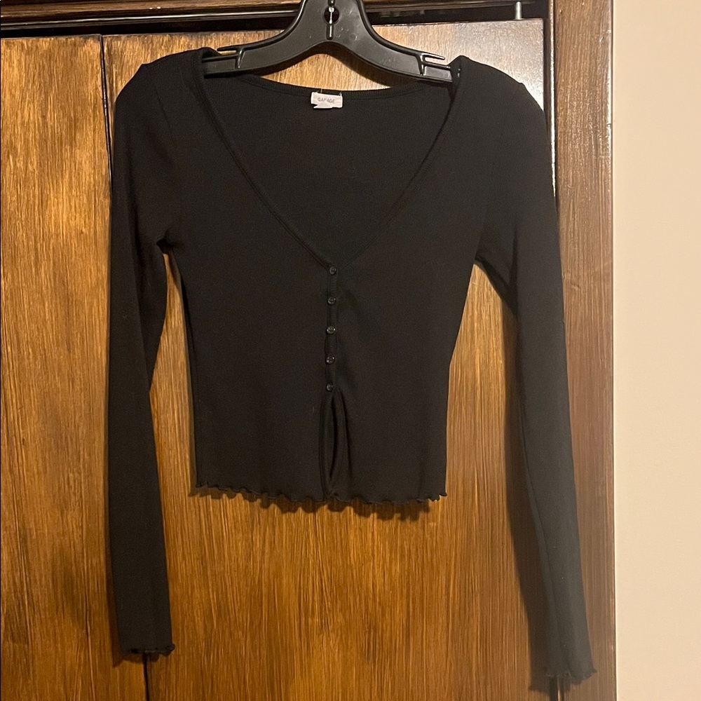 Garage Black Buttoned Crop Top